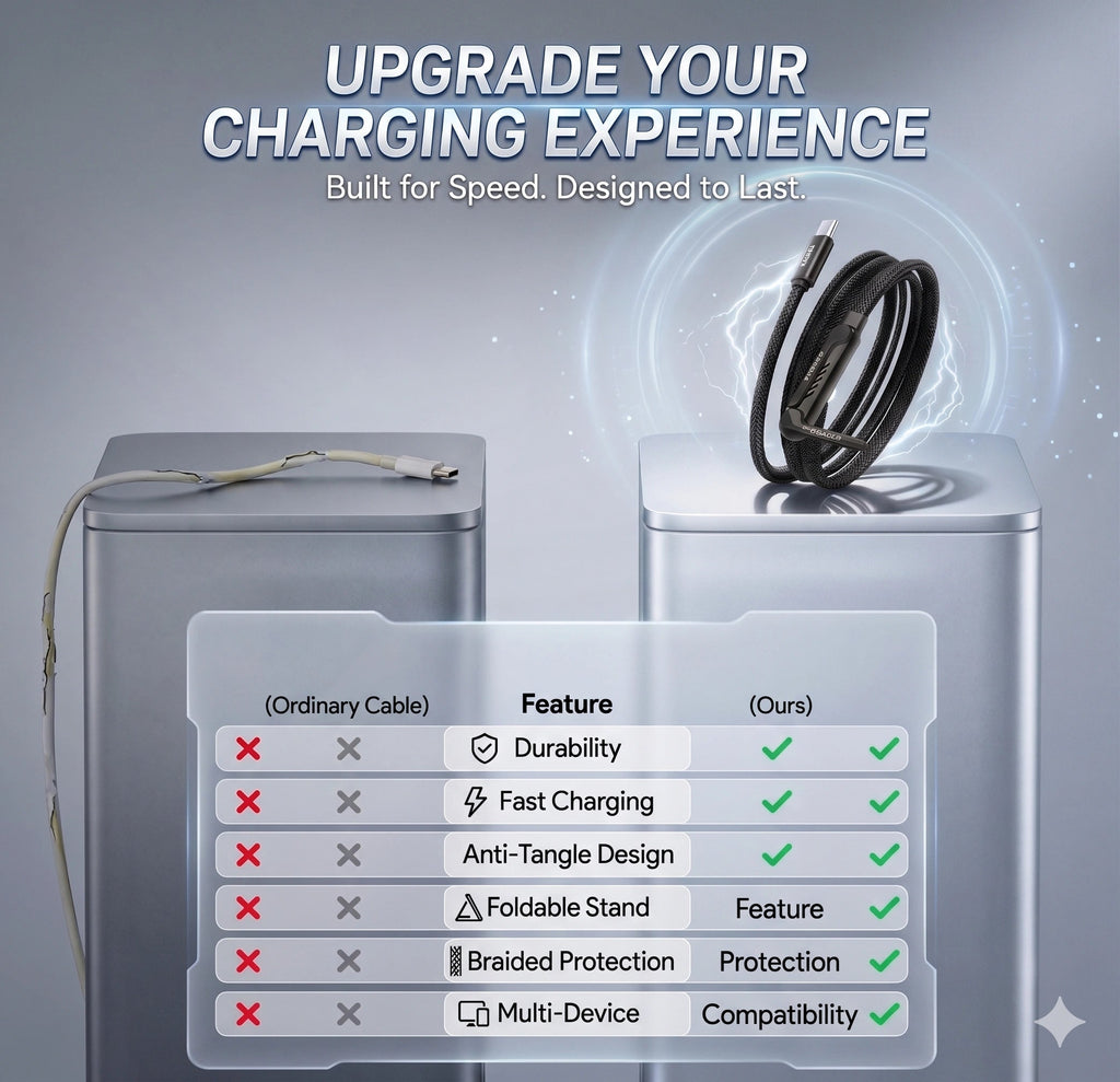 XIMAND 240W PD Fast Charging Cable – Invisible Holder USB-C Charger